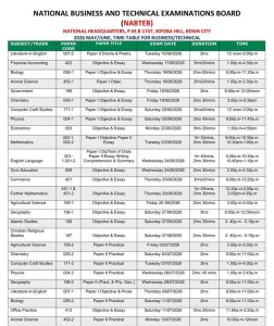 NABTEB 2026 May/June Timetable: Full Exam Schedule for Science, Arts & Commercial Students