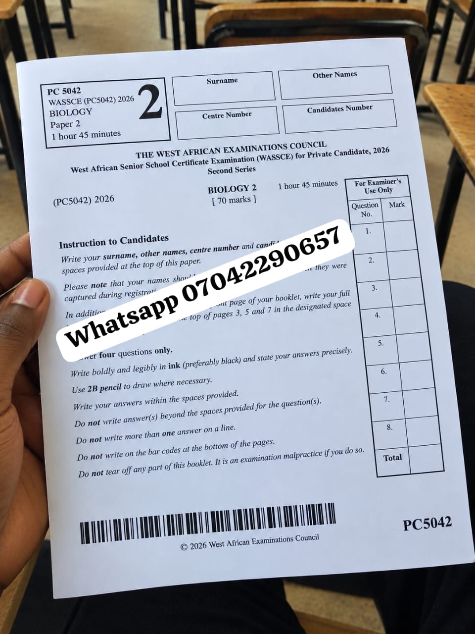 WAEC GCE BIOLOGY 2026 QUESTIONS AND ANSWERS
